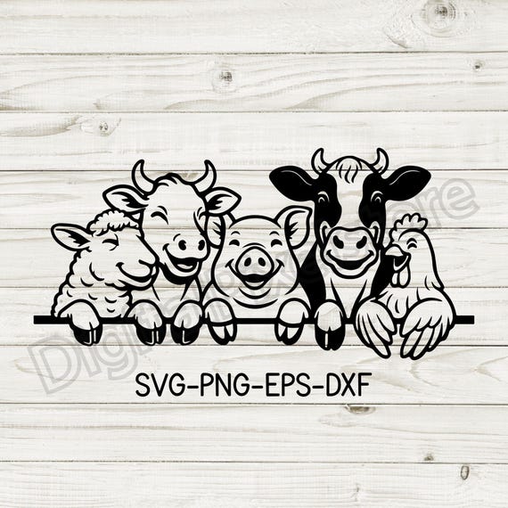 Farm Animals Peeking SVG: Cricut, Silhouette, Vector (Digital Download)