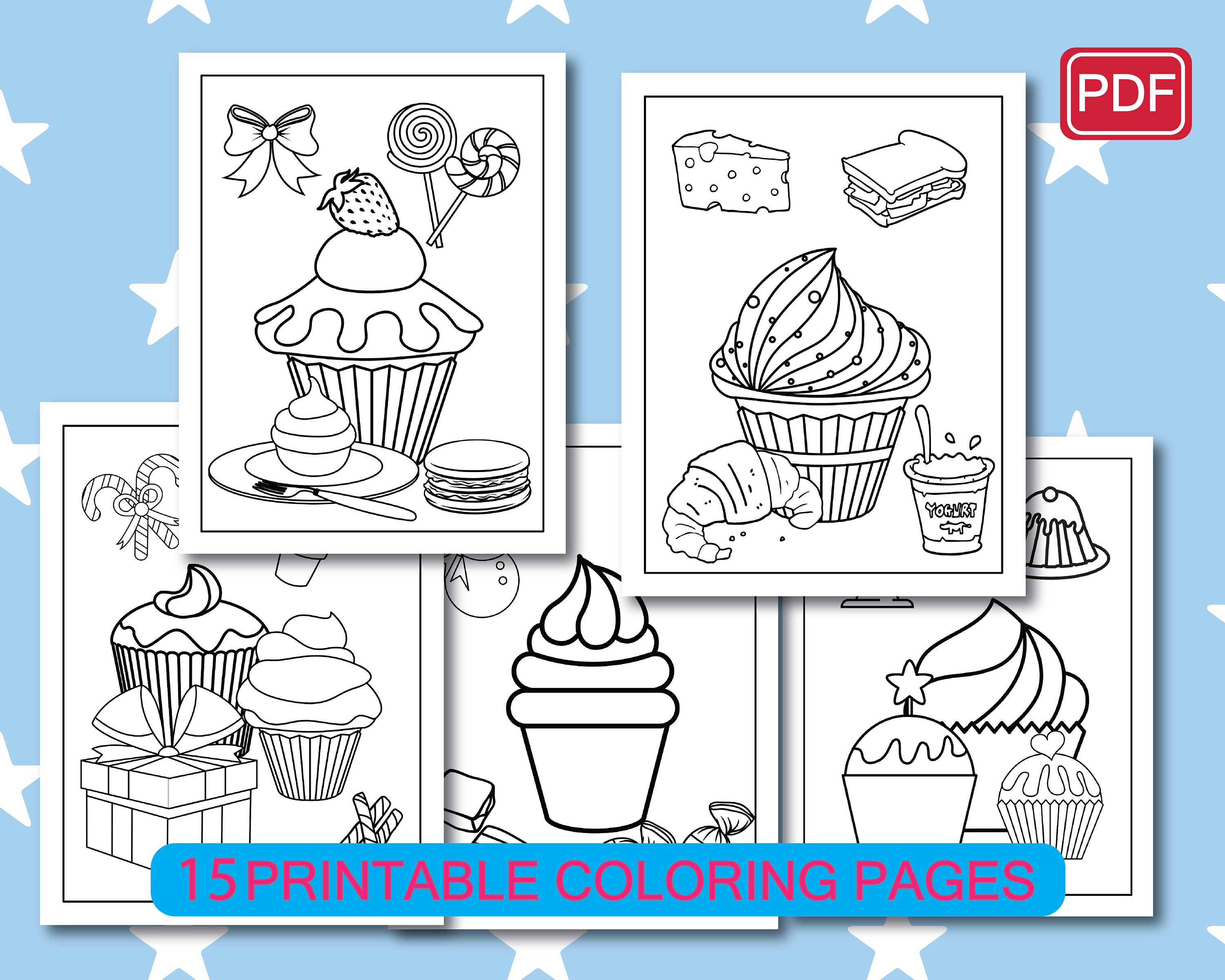 Cupcake Coloring Pages15 Printable Cupcake Coloring Pages for Etsy