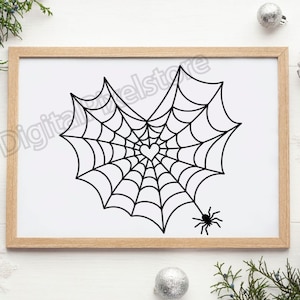 Pu&ograve; includere: Un'illustrazione in bianco e nero di una ragnatela a forma di cuore con un ragno in basso. La ragnatela &egrave; incorniciata in una cornice marrone chiaro.