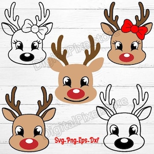 Reindeer Faces SVG,Christmas reindeer Face SVG Bundle,Reindeer Svg,Girl Reindeer Svg,Boy Reindeer Svg,Christmas Svg,Cute Reindeer Face Svg