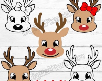 Reindeer Faces SVG,Christmas reindeer Face SVG Bundle,Reindeer Svg,Girl Reindeer Svg,Boy Reindeer Svg,Christmas Svg,Cute Reindeer Face Svg