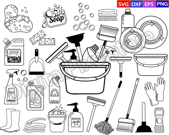 Cleaning Tools SVG Bundle: Maid Service Clipart (Digital Download)