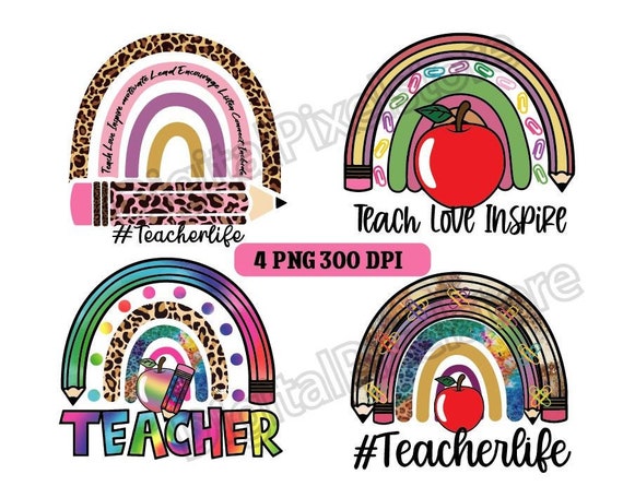 Women's Teacher Life Rainbow Leopard Graphic Tee – 'Teach Love Inspire' Casual Loose T-Shirt - View #3