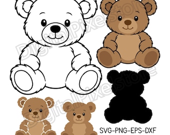 Cute Teddy Bear SVG: Bear Outline, Clipart, Silhouette, Cut File for Cricut(Digital Download)