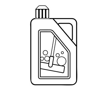 Pu&ograve; includere: Un disegno in bianco e nero di una bottiglia di prodotto per la pulizia con un tappo e una spatola all'interno. La bottiglia &egrave; piena di bolle.