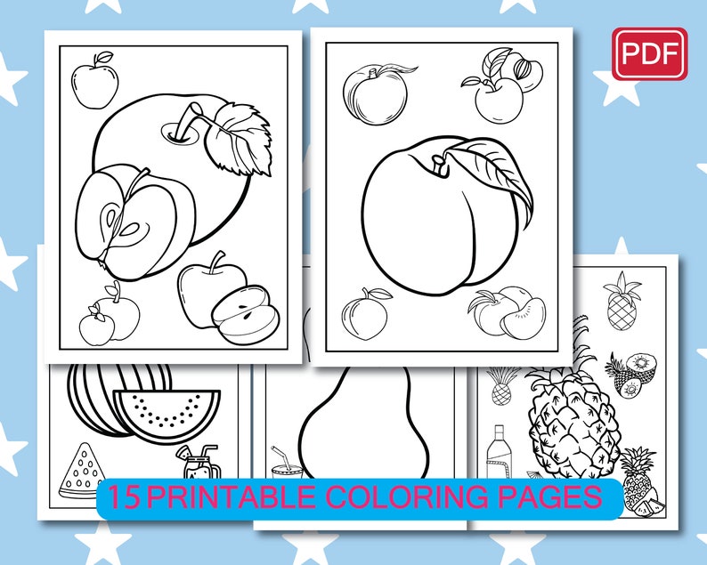 Fruit Coloring Pages-15 Printable Fruit Coloring Pages for - Etsy