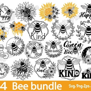 Paquete SVG de abeja, SVG de abeja, SVG de abeja amable, Clipart de abeja, SVG de abeja feliz, Silueta de abeja, SVG de abeja reina, Abeja PNG, Archivos SVG para Cricut