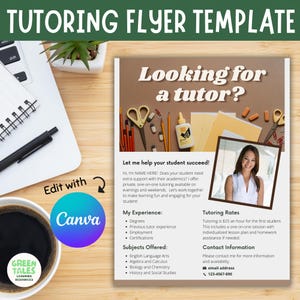 Editable Tutoring Flyer Template for Canva | Tutor Flyer Template for Small Business | Tutoring Marketing Flyer | Flyer for Private Tutor