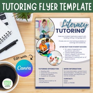 Editable Tutoring Flyer Template for Canva | Tutor Flyer Template for Small Business | Tutoring Marketing Flyer | Flyer for Private Tutor