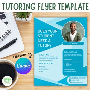 Editable Tutoring Flyer Template for Canva | Tutor Flyer Template for Small Business | Tutoring Marketing Flyer | Flyer for Private Tutor