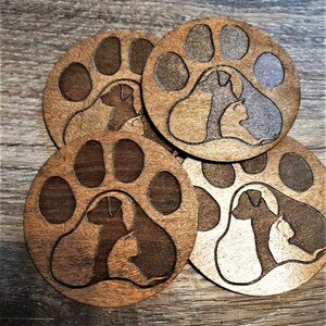 Wooden Dog & Cat Drink Coaster set of 4