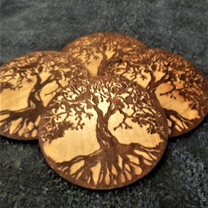 Wooden Tree of Life Drink Coaster set of 4