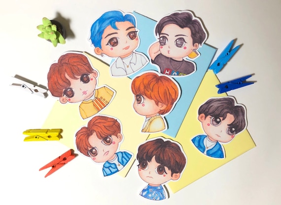 BTS Dynamite Kpop Fanart BTS Chibiteaser Photo Bts Fanart BTS Collection  Scanned Coloured Pencil Drawing Stickers Vinyl Stickers 