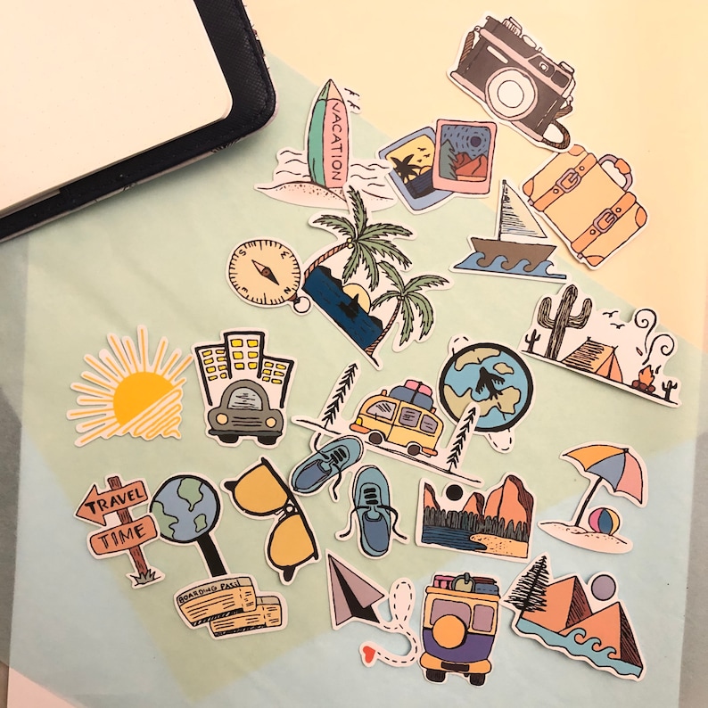 Coloured Travel Themed Stickers/ Travel Journal/ Planner/ Etsy