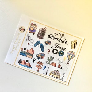 Feuilles d’autocollants colorés sur le thème du voyage/ Journal de voyage/ Planificateur/ Autocollants de voyage/ Album et artisanat/ Autocollants mats en vinyle/ Autocollants mis à jour