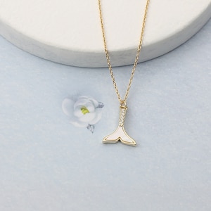 Dainty Mother of Pearl Whale with Cubic Necklace, Micro Pave CZ Whale Necklace, Shell Dolphin Good Luck Necklace for Women, Sea Jewelry