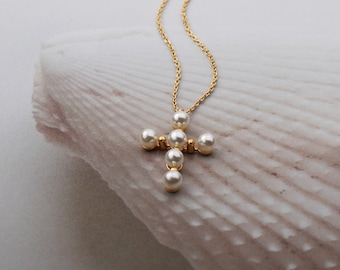 Collar con colgante de cruz de perla, joyería religiosa nupcial
