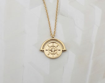 Zierliche goldene Kompass Halskette, 14k vergoldet Medaillon Anhänger