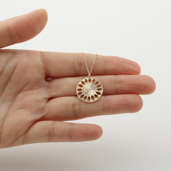 Deelfel Women's Gold Stainless Steel Sunflower Necklace With Zirconia - 18K Gold Plated Pendant