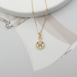 Dainty Gold Opal Necklace, Opal Dangle with Cubic Necklace, Round Opal Birthstone Necklace, Birthday gifts Jewelry