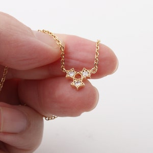 Tiny Cubic 3 Star Necklace, North Star Sideways Necklace, Pave CZ Gold Star Necklace, Bridesmaid Gift for Necklace, Star Celestial Jewelry