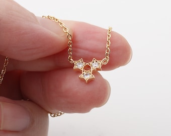 Tiny Gold Star Necklace, Cubic Zirconia Celestial Pendant