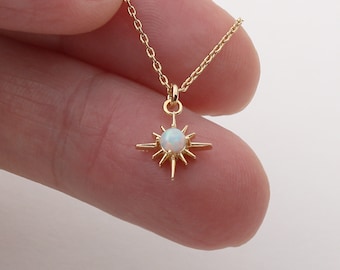 Celestial Necklace, Dainty Gold Opal Necklace, North Star Necklace, Supernova Pendant Necklace, Opal Starburst Necklace, Opal Jewelry