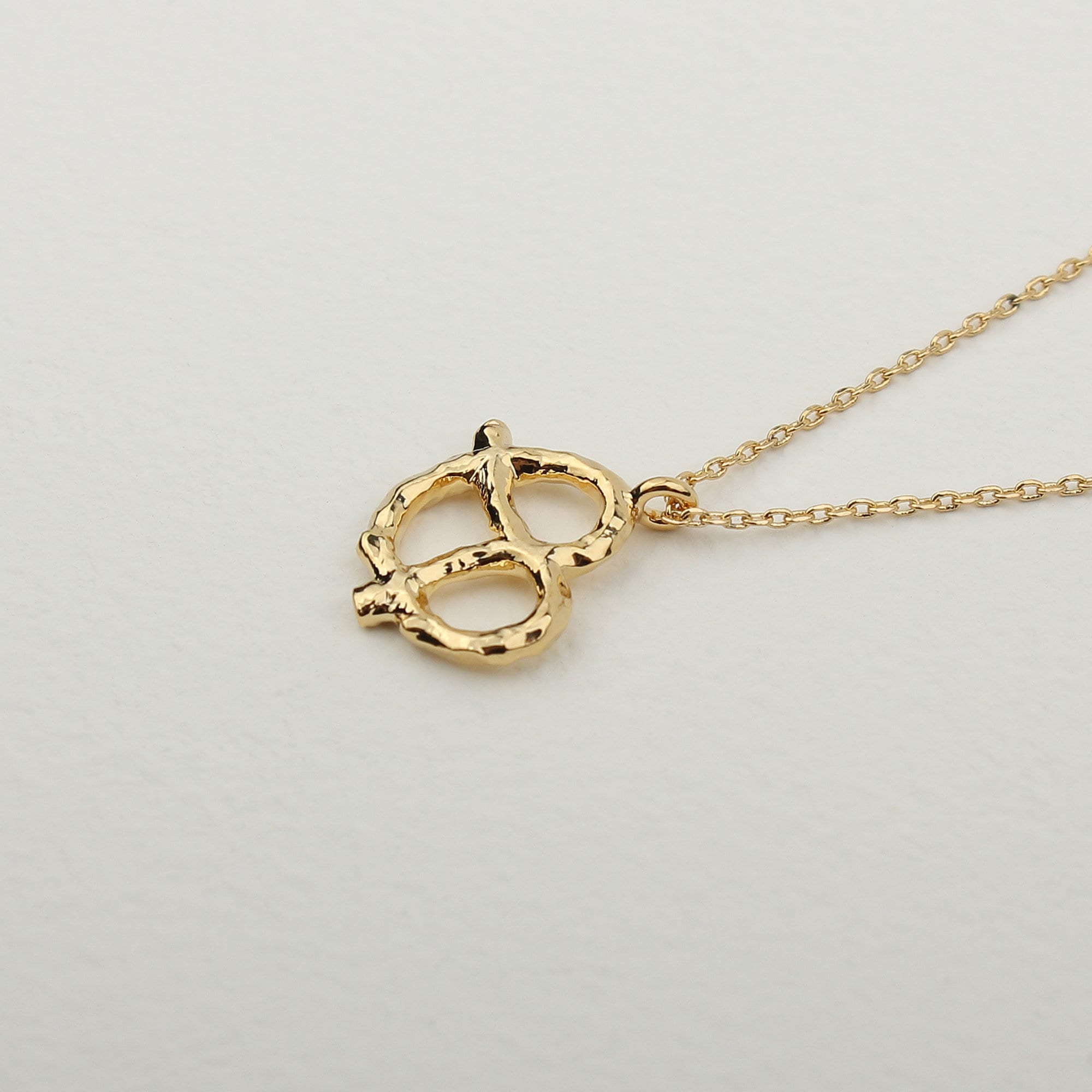 Shiny Gold Pretzel Necklace Hammered Pretzel Knot Pendant Etsy