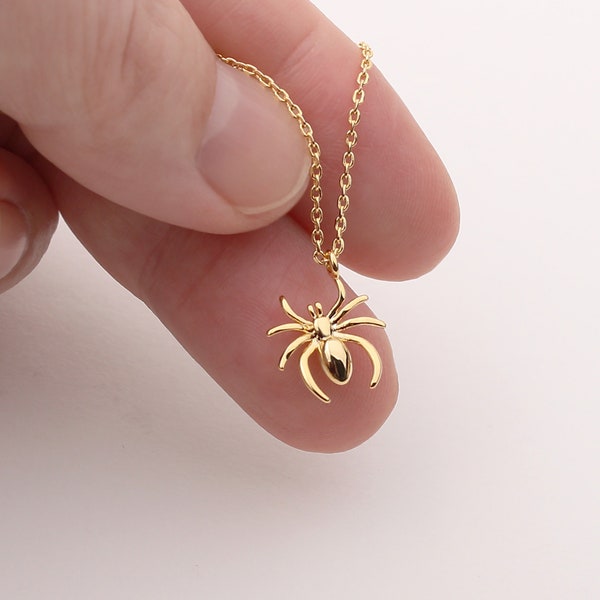 Collier d'araignée d'or brillant, bijoux de bonne chance, idée de cadeau pour des femmes, collier de cadeau d'anniversaire, bijoux d'insecte d'or