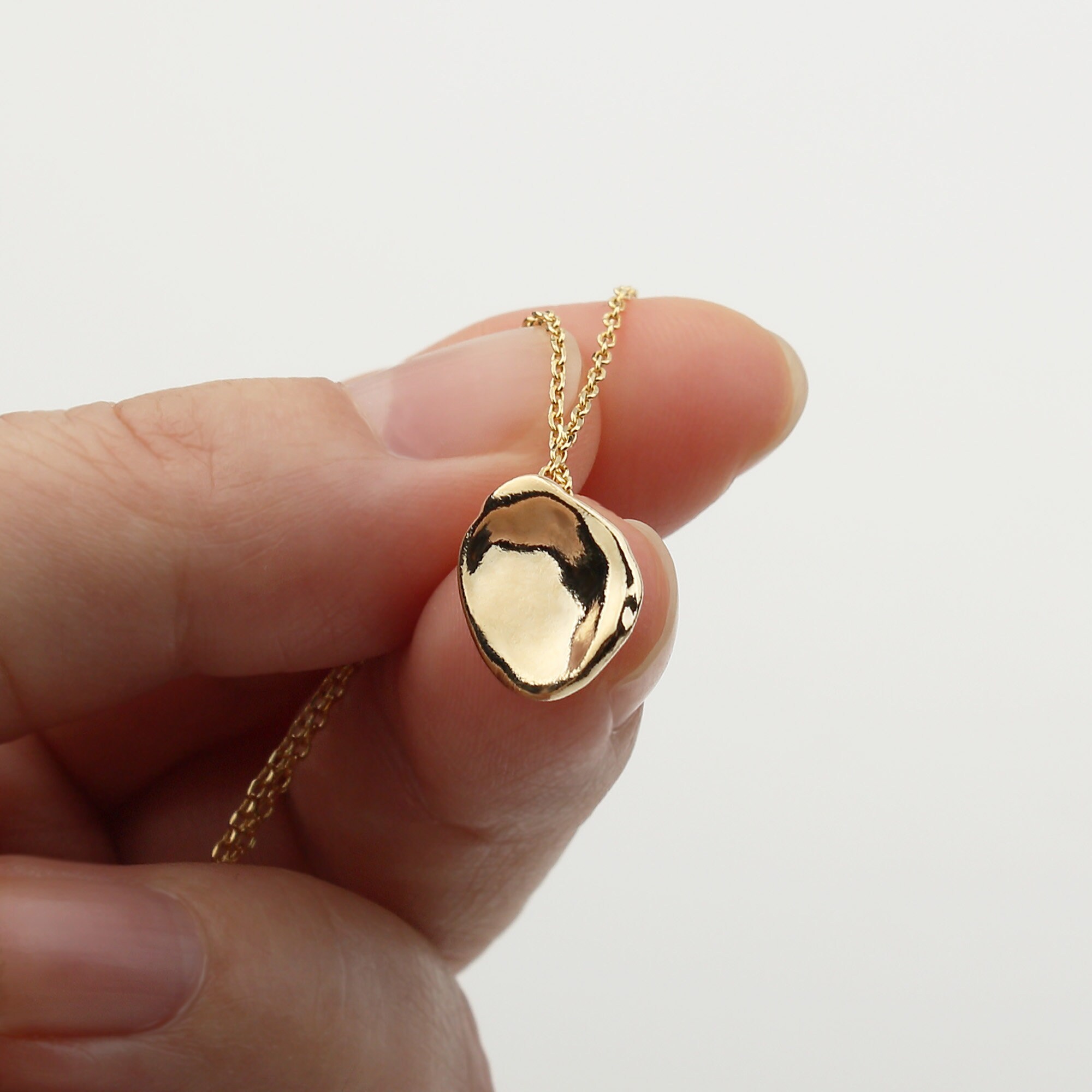 Crumpled Circle Gold Necklace Hammered Gold Coin Medallion Etsy