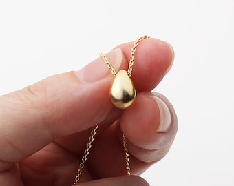 Matte Gold Teardrop Necklace, Dainty Oval Charm Necklace for Women, layering necklace, Gift Idea, Necklace for Her, Bridesmaid Gift