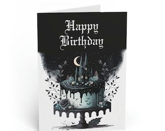 Goth Birthday Card - Spooky Castle Birthday Cake