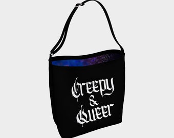 Creepy & Queer Goth Tote Bag with rainbow strap option