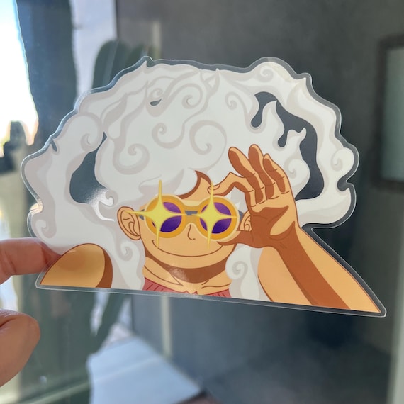 Gear 5 Luffy Peeker Sticker- Car Peeker Sticker - Water Bottle Sticker - One Piece Joy Boy Sticker 6” by 4”