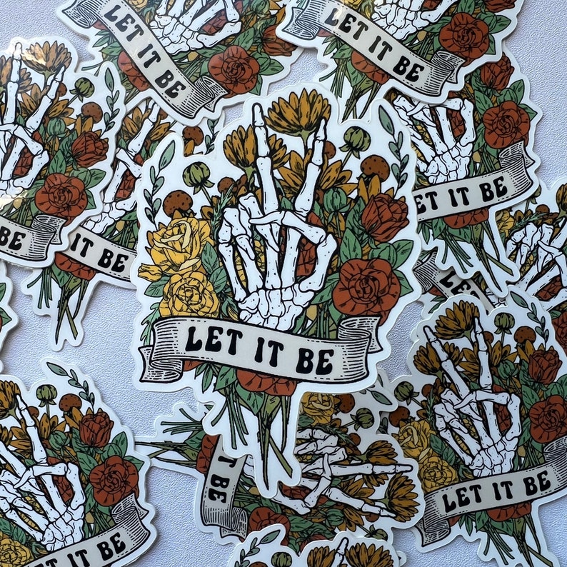 Let it be skeleton peace sign flower sticker