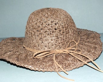 Handmade Natural Straw Hat with Leather Decoration Thailand  FREE SHIPPING