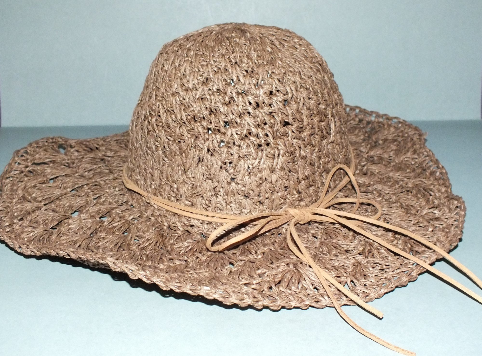 Sombrero de paja natural hecho a mano con decoración de cuero Etsy España