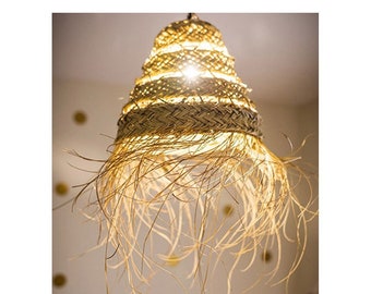 Set of 2 Large Eco-Natural straw handmade lampshade of moroccan rattan wall hanging lights pendant lamp shade ceiling lamps