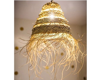 Set of 2 Eco-Natural straw handmade lampshade of moroccan rattan wall hanging lights pendant lamp shade ceiling lamps gifts grass  lampshade