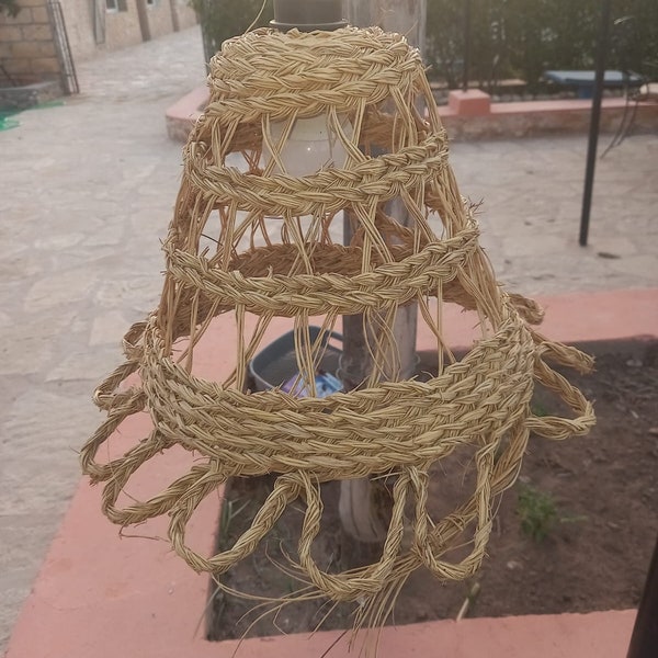 Set Of 2  Moroccan handmade Natural Rattan lampshade, Suspension Doum , bohemian light pendant ,Moroccan handmade  straw