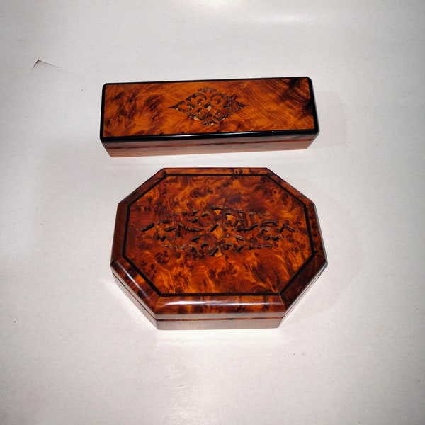 PROMOTION !! Set of 2 unique Jewelry Box, deux uniques boites en majestueux Bois de Thuya , Jewelry Box  Style Gift Idea