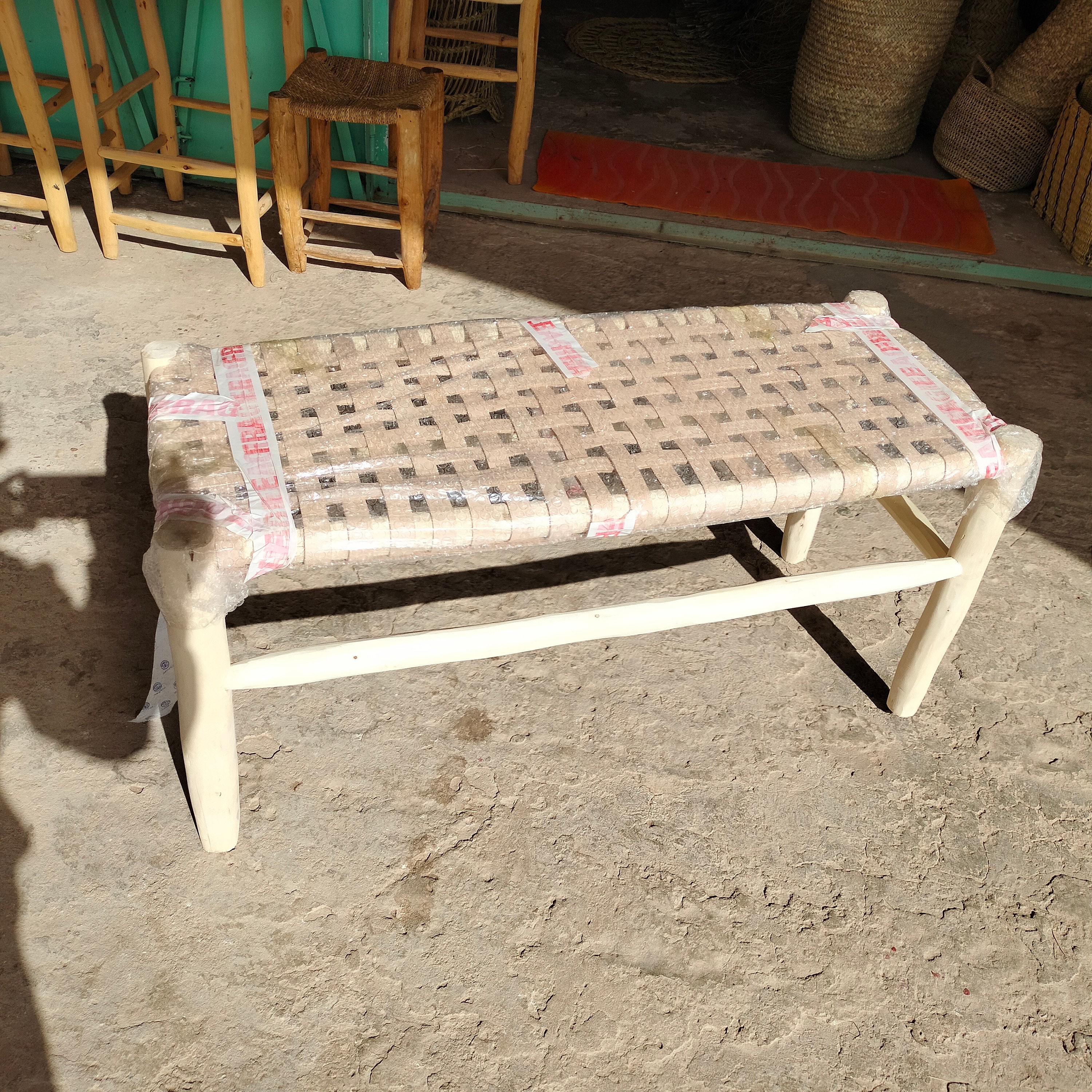 Wholesale Moroccan Bench in Solid Wood and Camel Leather