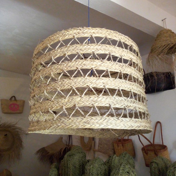 Moroccan handmade Natural Rattan lampshade, Suspension Doum , bohemian light pendant ,Moroccan handmade  straw , Openwork wicker shade, gift