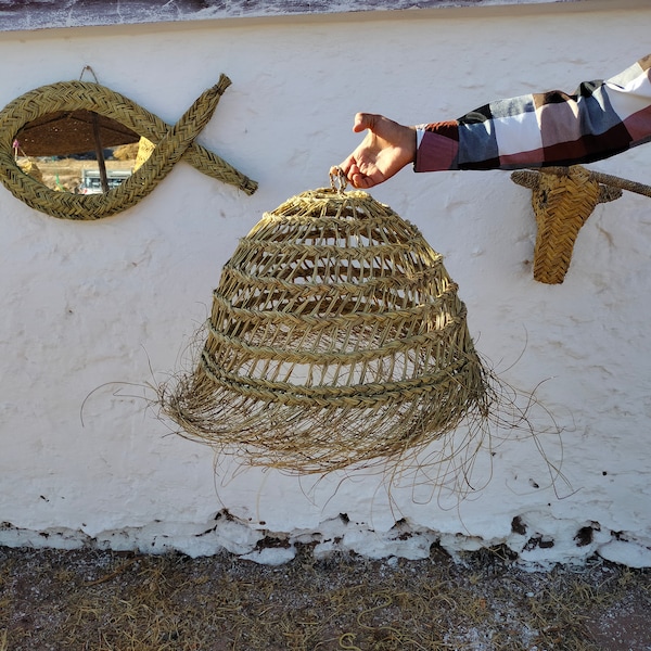Set of 2 Large Moroccan handmade Natural Rattan lampshade, Suspension Doum , bohemian light pendant ,Moroccan handmade  straw