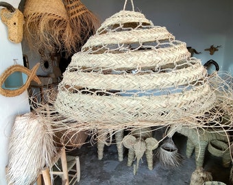 Wholesale ,  Natural Rattan lampshade, Suspension Doum , bohemian light pendant ,Moroccan handmade  straw