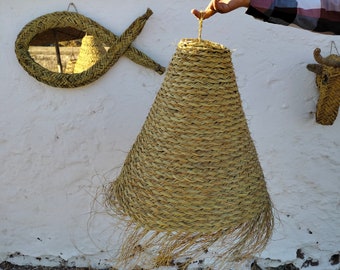 Doum pendant light, bohemian light pendant, Moroccan handmade straw; rattan home decor; gift