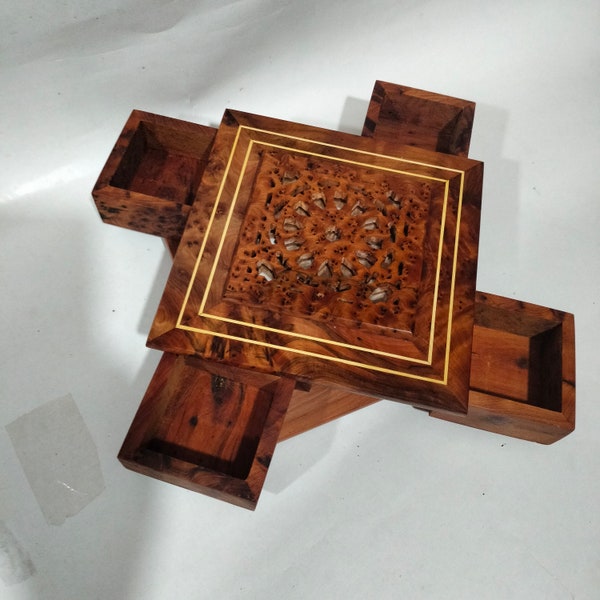 boîte magique faite à la main, boîte à bijoux en bois Thuya Burl, en bois fait à la main, boîte à serrure de puzzle pour bijoux, ; geschenk