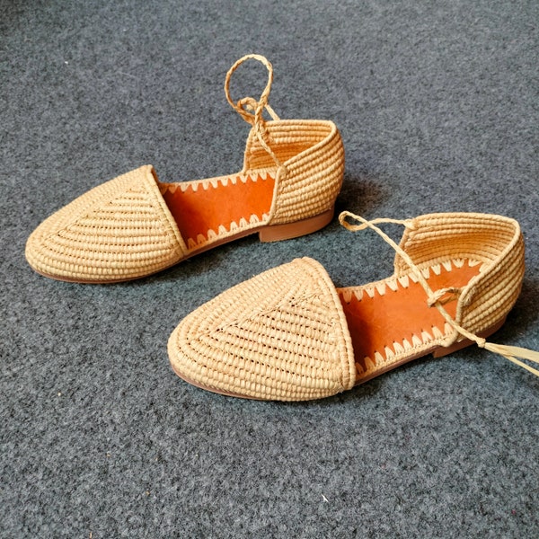 Wholesale , Sandales Raffia naturelles, Mules Raffia,Pantoufles Raffia Sandals pour femmes Confortables à la main Raphia ,