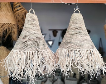 Set of 2  handmade Natural Rattan lampshade, Suspension Doum , bohemian light pendant ,Moroccan handmade  straw , Openwork wicker shade,