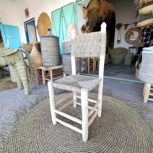 Tabouret Haut de Bar 96 cm en bois brut et paille